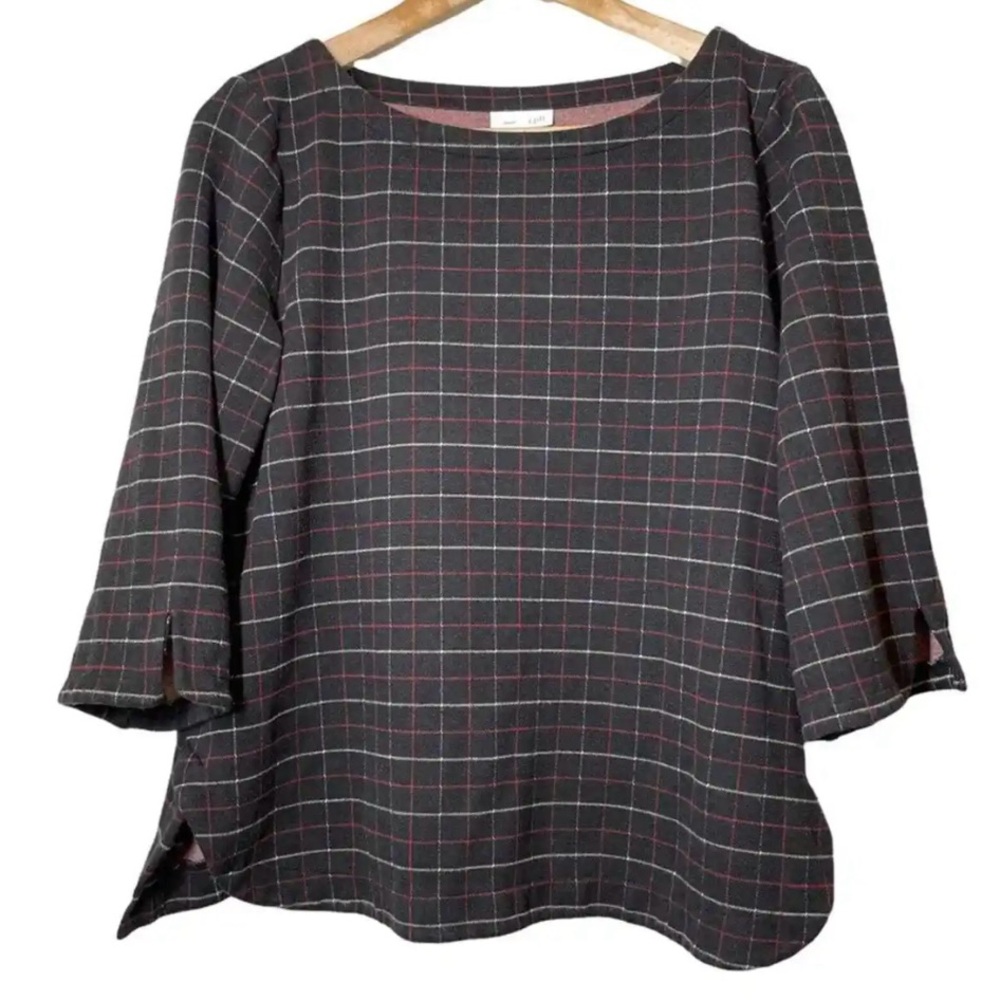 Mama | J. Jill Ponte Bordeaux Plaid Print Black Heavyweight Top